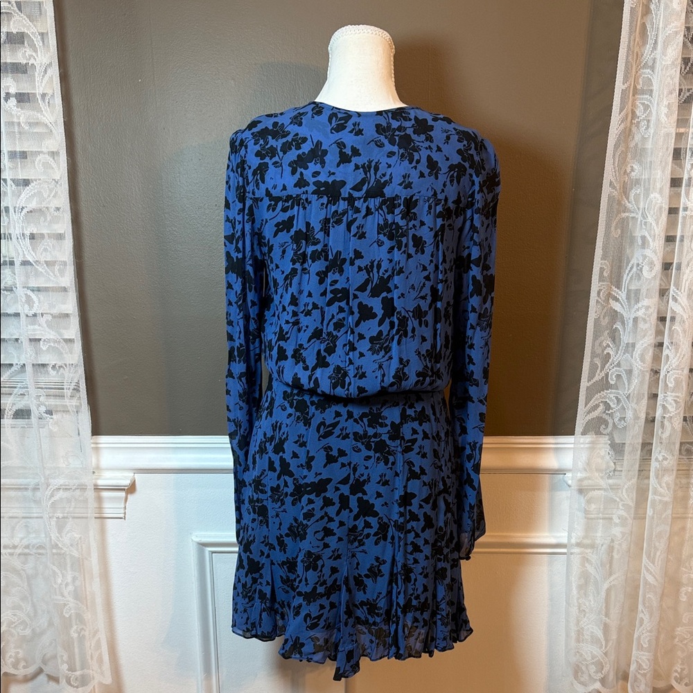 Karina Grimaldi Vicky Denim Floral Blue‎ Chiffon Mini Dress Long Sleeve M - Picture 4 of 11